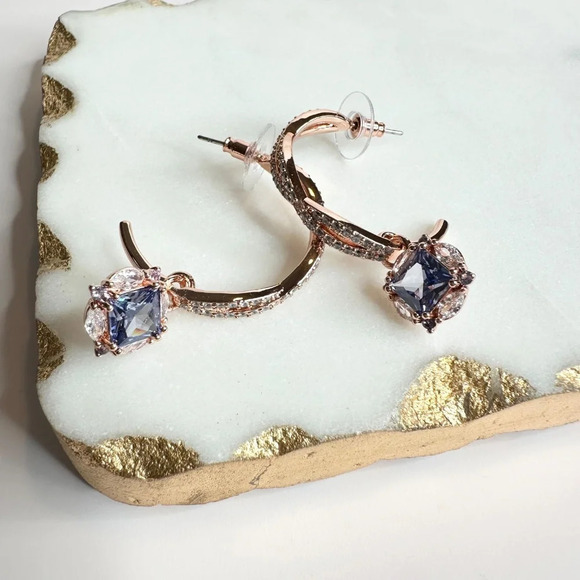 Bomb Party December Tanzanite Hoop Earrings Rose Gold Plating RBP8497 NWT - Picture 2 of 3